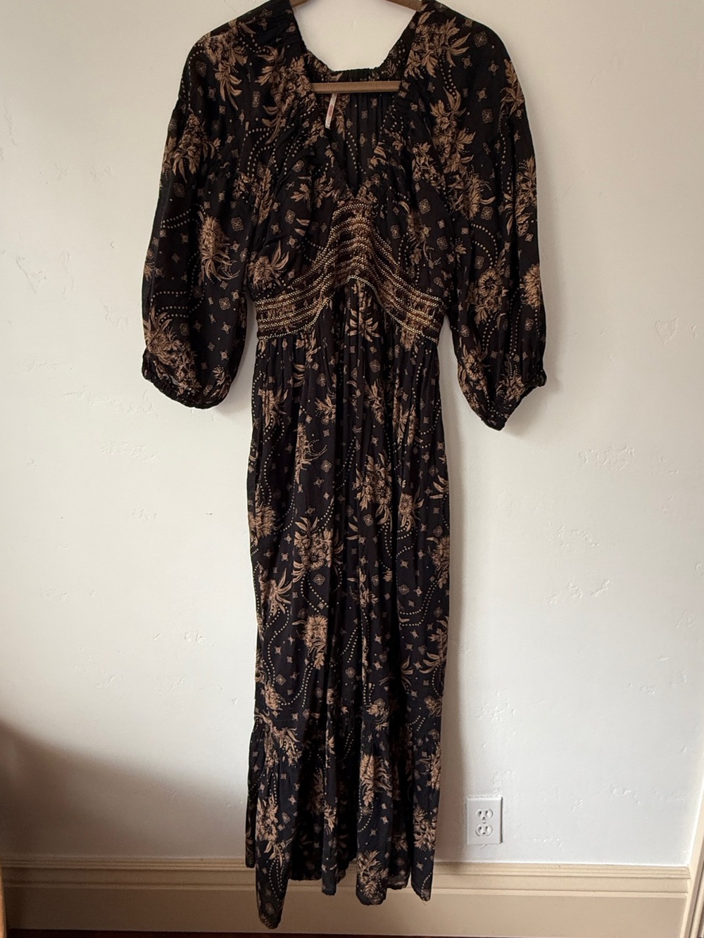 Free People Golden Hour Navy Floral Smocked Maxi Dress - Picture 2 of 6